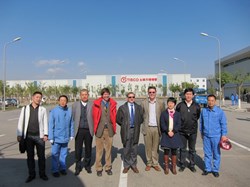 A visit to Tisco, the world's largest stainless steel producer based in Taiyuan, Shanxi province (China) on 8 November, organized by ASIPP (Wu Weiyue, 3rd from left, and Wei Jing, 3rd from right) with participation of the Technical Responsible Officer from the Chinese Domestic Agency, Li Hongwei (2nd from right), CERN metallurgy expert S. Sgobba (4th from left) and ITER representatives P. Libeyre (centre) and Arnaud Foussat (4th from right). (Click to view larger version...)